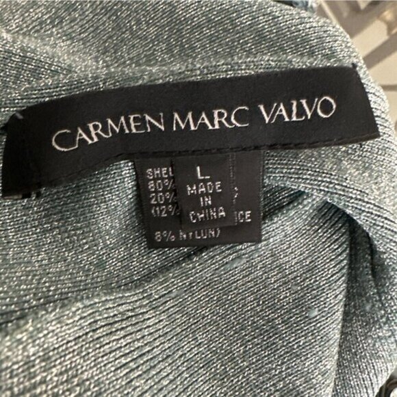 CARMEN MARC VALVO Crystal Embellished Bandage Bodycon Dress Blue Sz L EUC - Picture 3 of 5